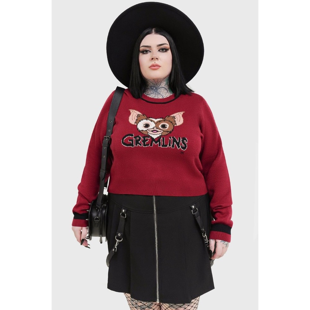Killstar Gremlins Bright Light Gizmo Knit Sweater Burgundy Red XS